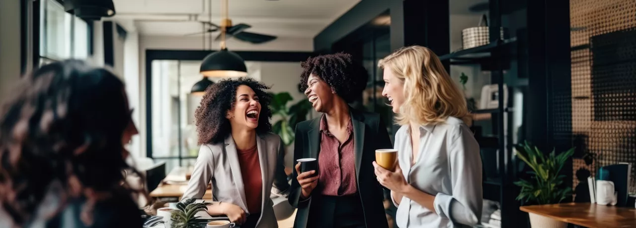 Three employees laughing together